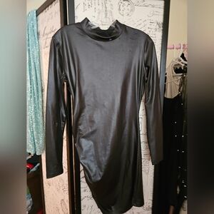 Elegant Black Long Sleeve Dress Polyester And Spandex